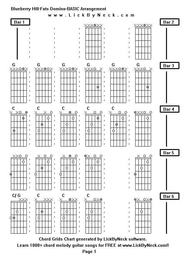 Chord Grids Chart of chord melody fingerstyle guitar song-Blueberry Hill-Fats Domino-BASIC Arrangement,generated by LickByNeck software.